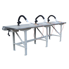 Soldeertafel, 3-personen, incl. afzuigunit met filter, hittebestendig werkblad en soldeerbouten 24V