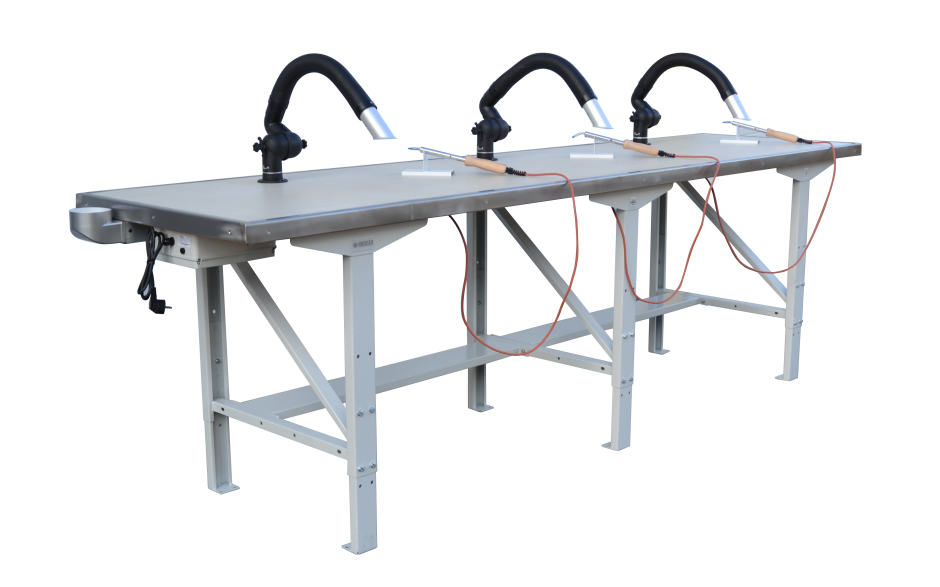 Soldeertafel, 3-personen, incl. afzuigunit met filter, hittebestendig werkblad en soldeerbouten 24V