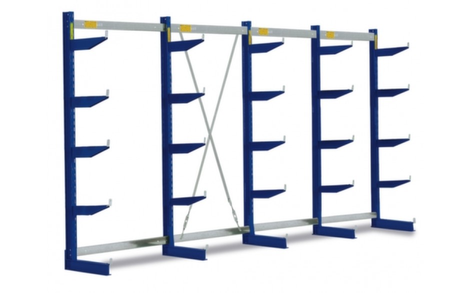Draagarmstelling, eenzijdig - ontworpen voor plaatsing tegen een wand, 1980x4305x600mm, 5 niveaus