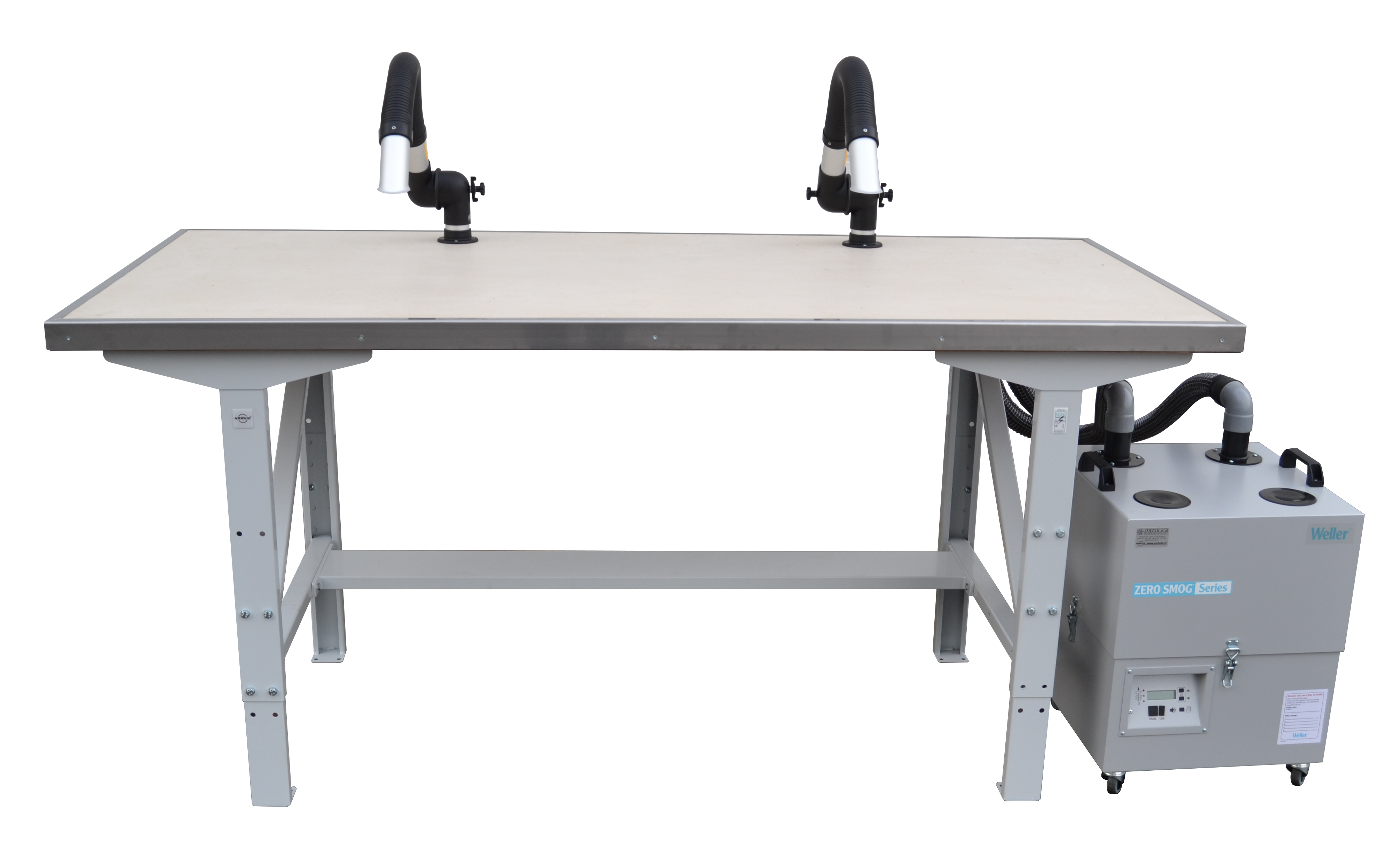 Soldeertafel, 2-personen, incl. afzuigunit met filter, hittebestendig werkblad en soldeerbouten 24V
