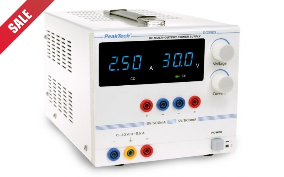 P 6035 D - Digitale Voeding 0 - 30 V/0 - 2,5 A DC, 5/12 V/0,5 A fixed