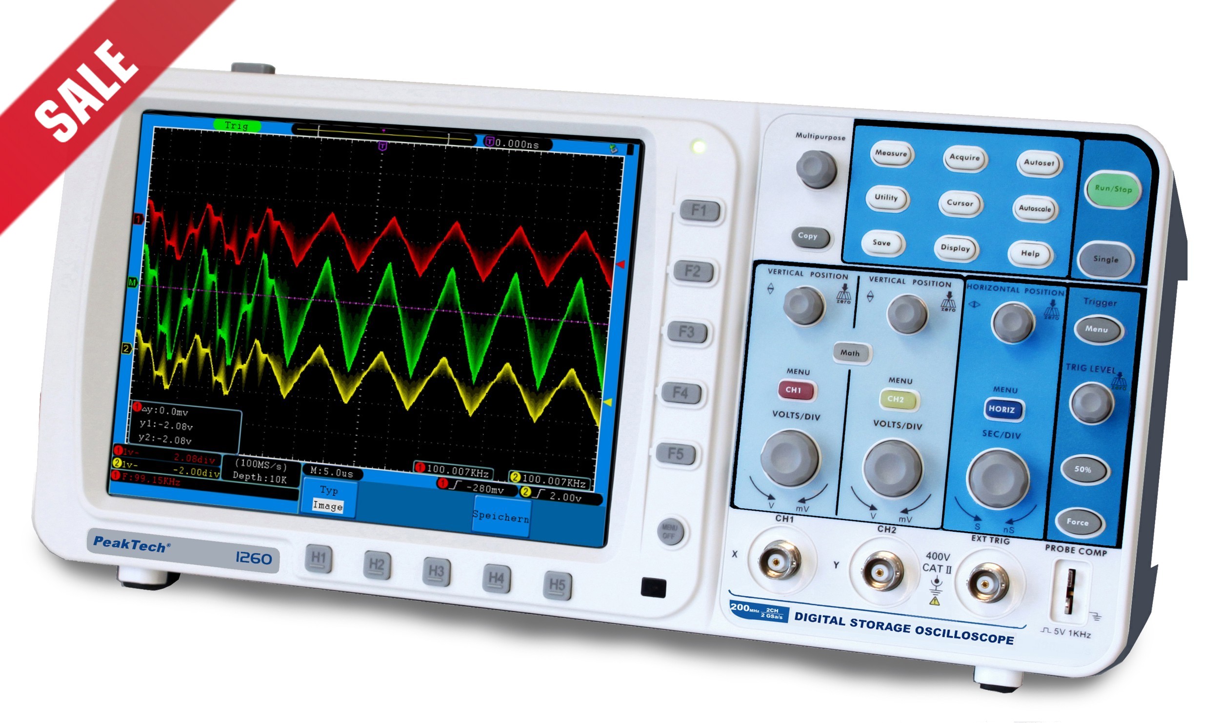 PeakTech 1240 Digitale Oscilloscoop, 60 MHz, 2-kanaals