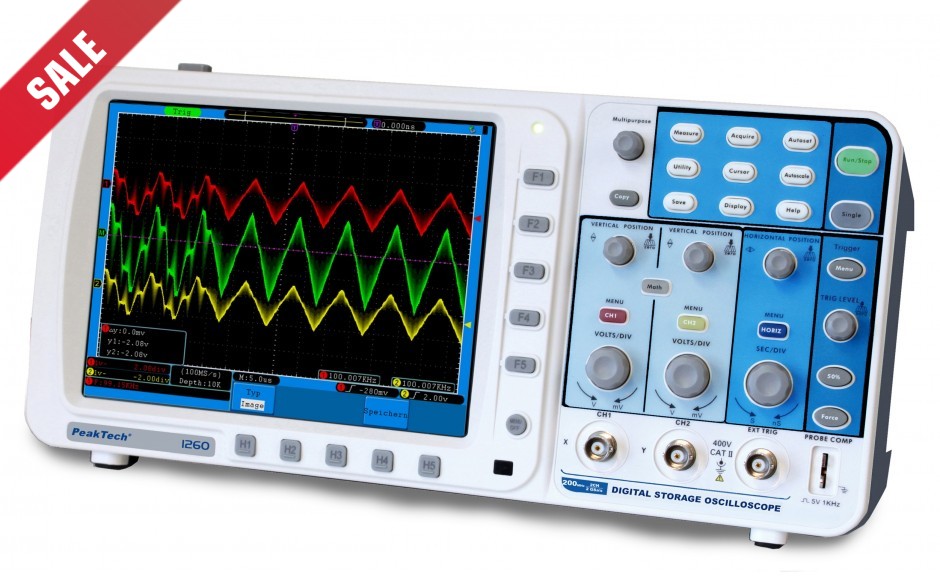 PeakTech 1260 Digitale Oscilloscoop, 200 MHz, 2-kanaals