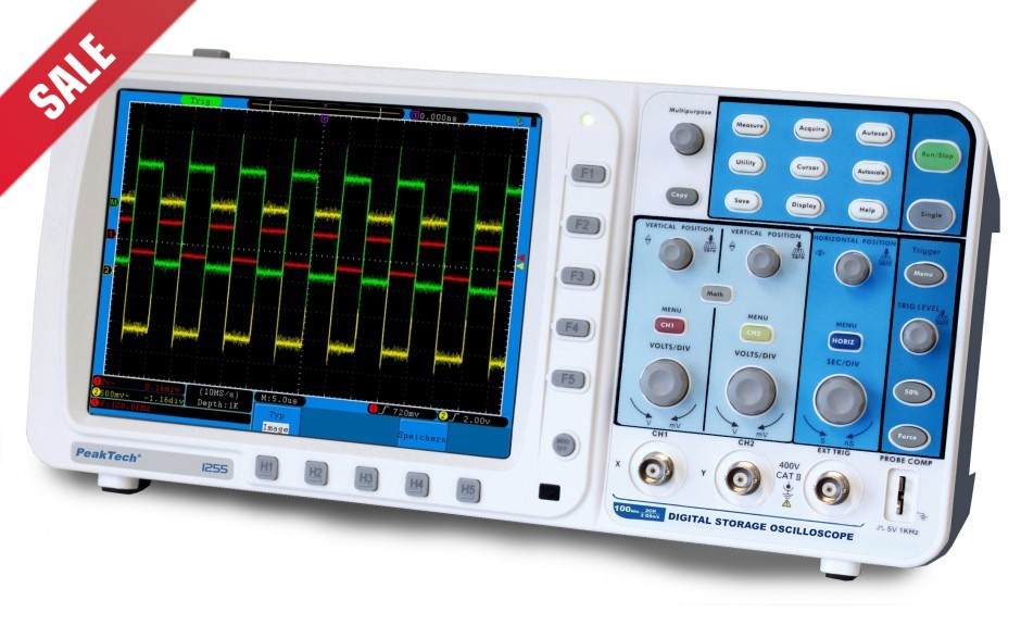 PeakTech 1255 Digitale Oscilloscoop, 100 MHz, 2-kanaals