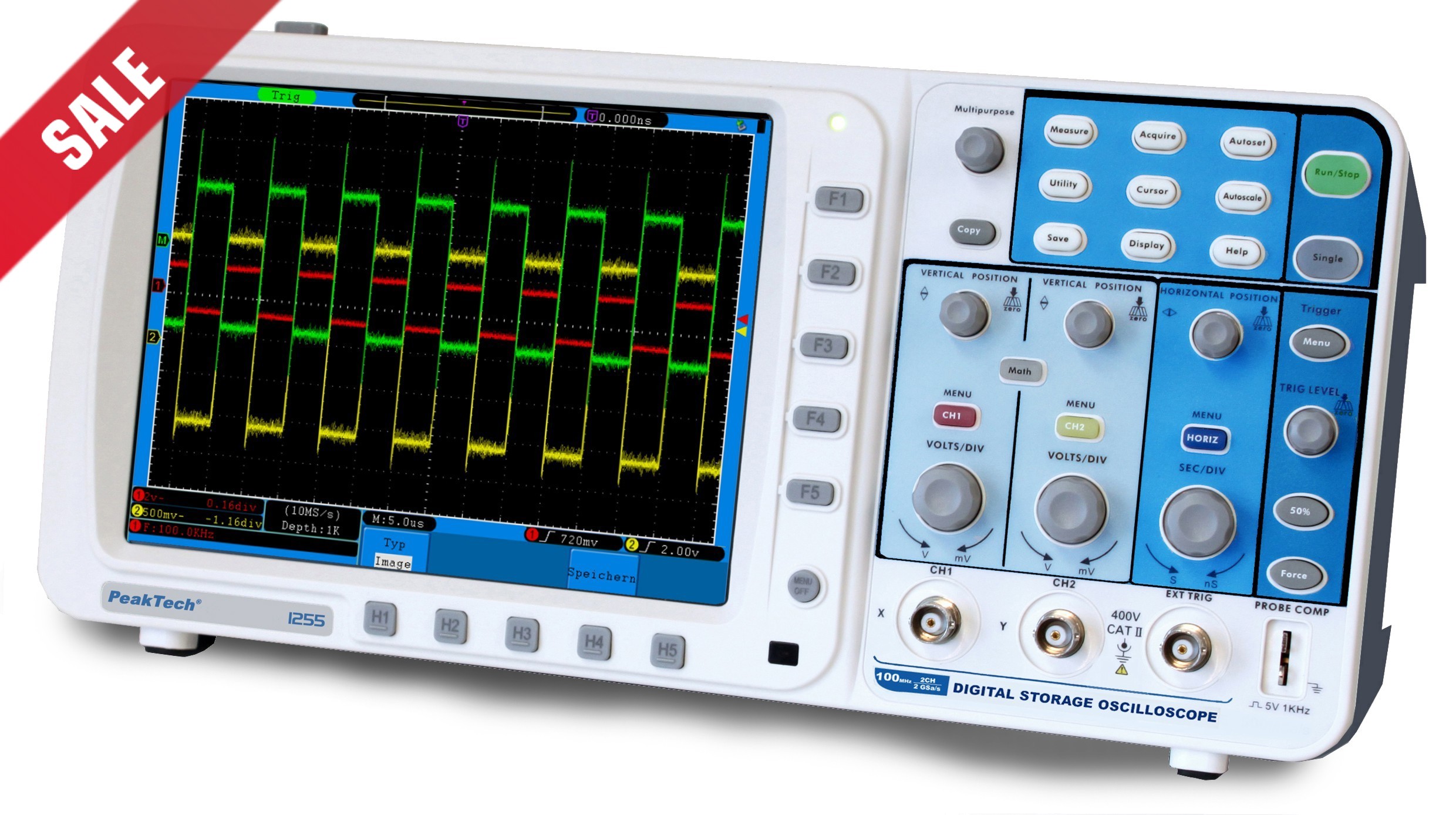 PeakTech 1255 Digitale Oscilloscoop, 100 MHz, 2-kanaals