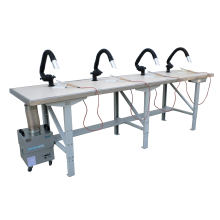 Soldeertafel, 4-personen, incl. afzuigunit met filter, hittebestendig werkblad en soldeerbouten 24V